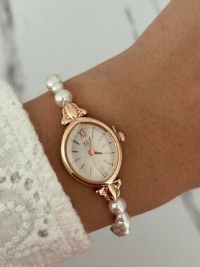 Elegant Pearl Bead Womens Watch in Rose Gold